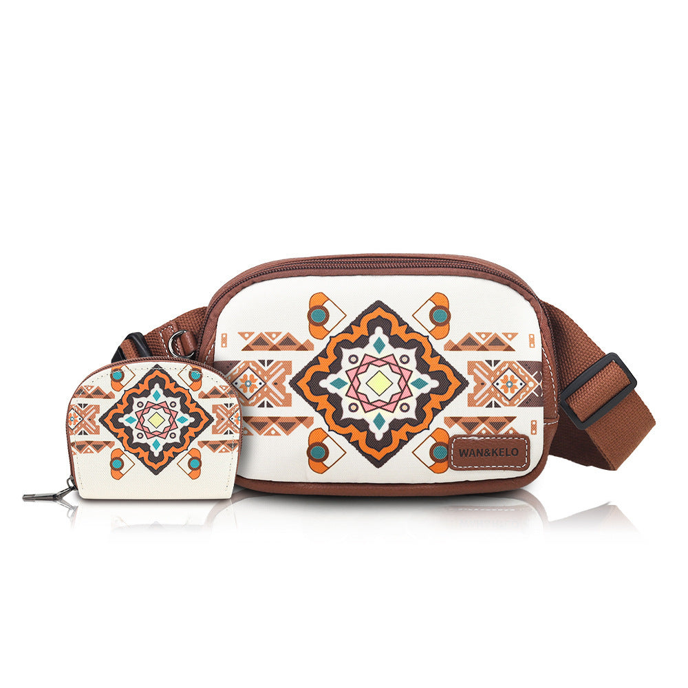 Wholesale Hot selling two-piece set Bohemian ethnic style retro ladies crossbody Bag small card Bag chest Bag waist Bag